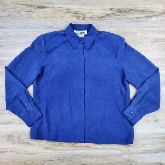 🔹️Vintage Carlisle Blue Silk Buttoned Shirt Size 12 - Picture 1 of 9